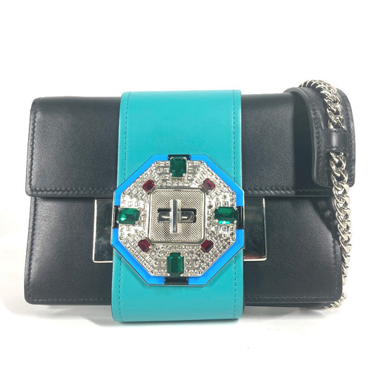 PRADA 1BD067 2WAYバッグ チェーン クリスタル ラインストーン カバン 斜め掛け ポシェット クラッチバッグ ショルダーバッグ レザー レディース - brandshop-reference