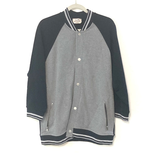 HERMES バイカラー セリエ ロゴ テディブルゾン スタジアムジャンパー アパレル 長袖 ジャケット アウター スタジャン ジャケット ジャケット コットン メンズ グレー - brandshop-reference
