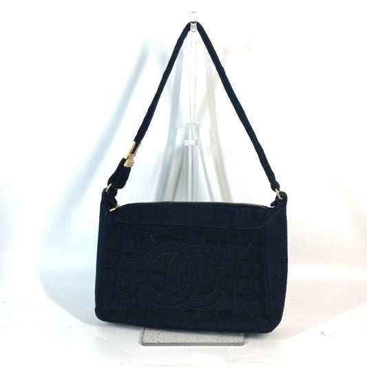CHANEL キルティング ロゴ チョコバー CC ココマーク カバン アクセサリーポーチ 肩掛け ショルダーバッグ ジャージ レディース ブラック - brandshop-reference