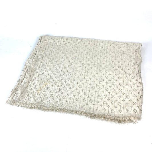 LOUIS VUITTON M73939 モノグラム ロゴ ラメ エトールモノグラム ソー グリッター マフラー ショール ストール フリンジ ストール シルク レディース アイボリー - brandshop-reference
