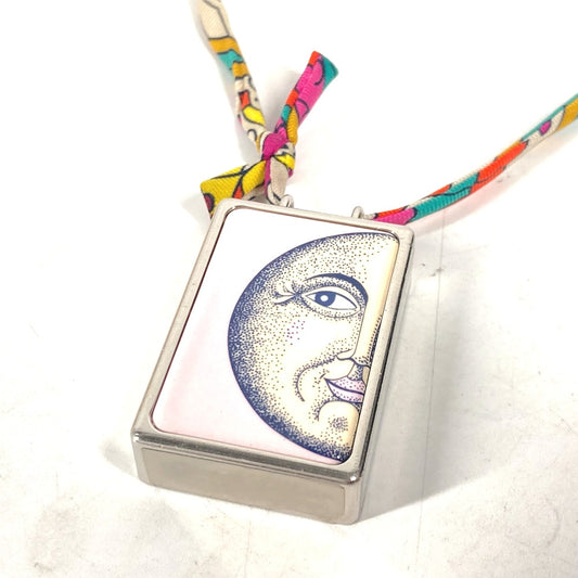 HERMES Boite à Reve Moon Motif Pill Case Accessory Necklace, Metal, Women's, Silver