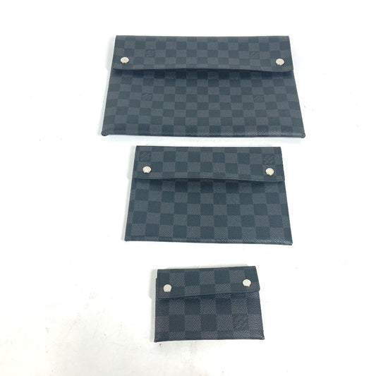 LOUIS VUITTON N60255 Damier Graphite Alpha Triple Pouch Set (3-Piece Set) - Long Wallet, Card Case, Clutch Bag, Damier Graphite Canvas, Men's, Black