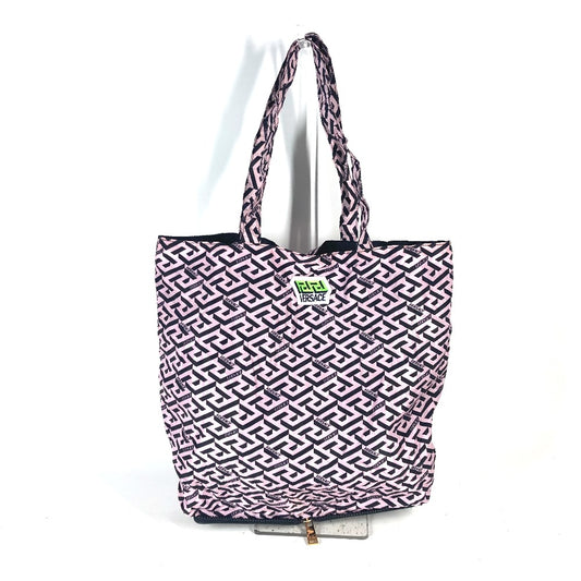 VERSACE Greca Logo Foldable Eco Bag, Vertical Tote Bag, Pouch, Shoulder Bag, Leather/Nylon, Unisex, Khaki