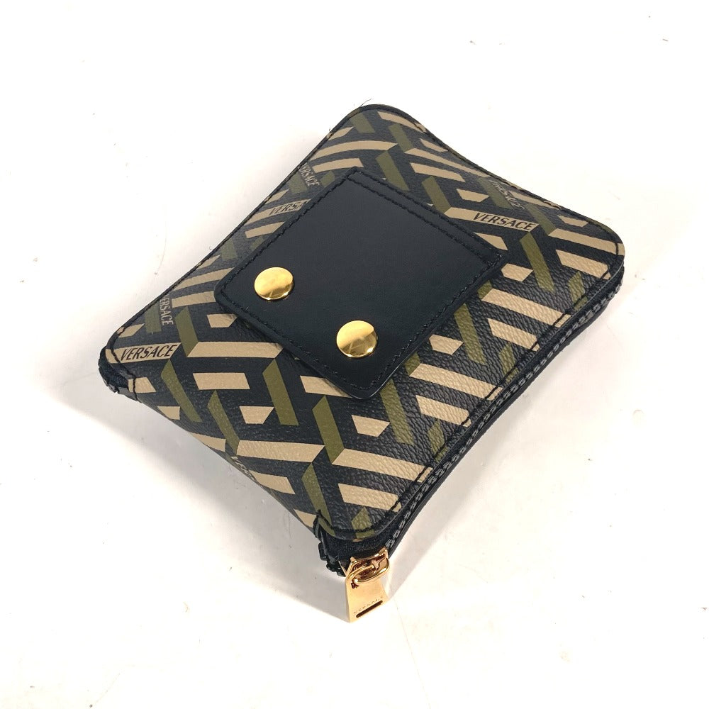 VERSACE Greca Logo Foldable Eco Bag, Vertical Tote Bag, Pouch, Shoulder Bag, Leather/Nylon, Unisex, Khaki