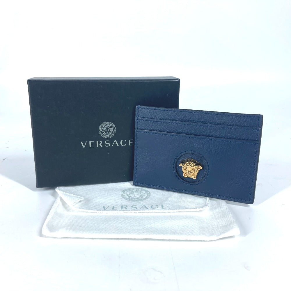 VERSACE グレカ ロゴ 名刺入れ パスケース カードケース レザー ユニセックス ネイビー - brandshop-reference