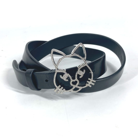 CHANEL 16K キャット 猫 ベルト アクセサリー ラインストーン 細ベルト ベルト レザー レディース ブラック - brandshop-reference