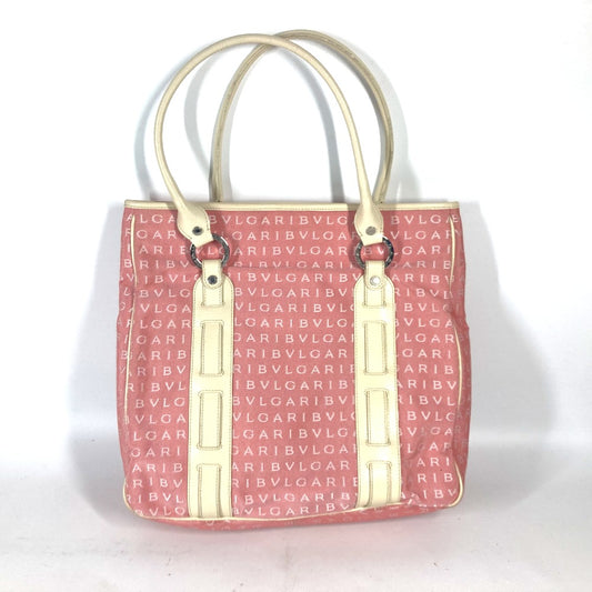 BVLGARI Logomania Vertical Tote/Shoulder Bag in Leather/Canvas, Pink