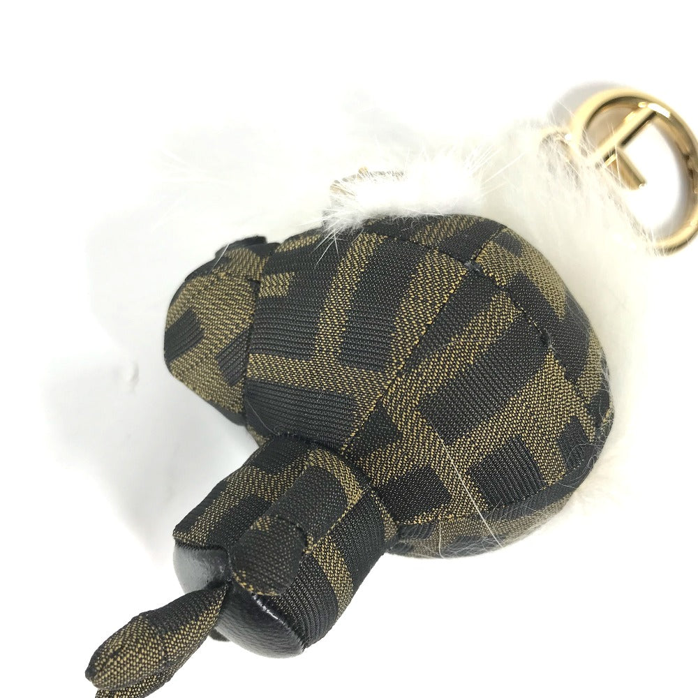 FENDI ファー ラインストーン ズッカ ロゴ モンスター スペースモンキー キーホルダー 猿 バッグチャーム キャンバス レディース ブラウン - brandshop-reference