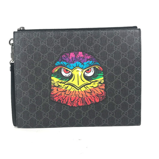 GUCCI 547084 GG Supreme BESTIARY Clutch Bag with Pouch and Strap, GG Supreme Canvas, Unisex, Black