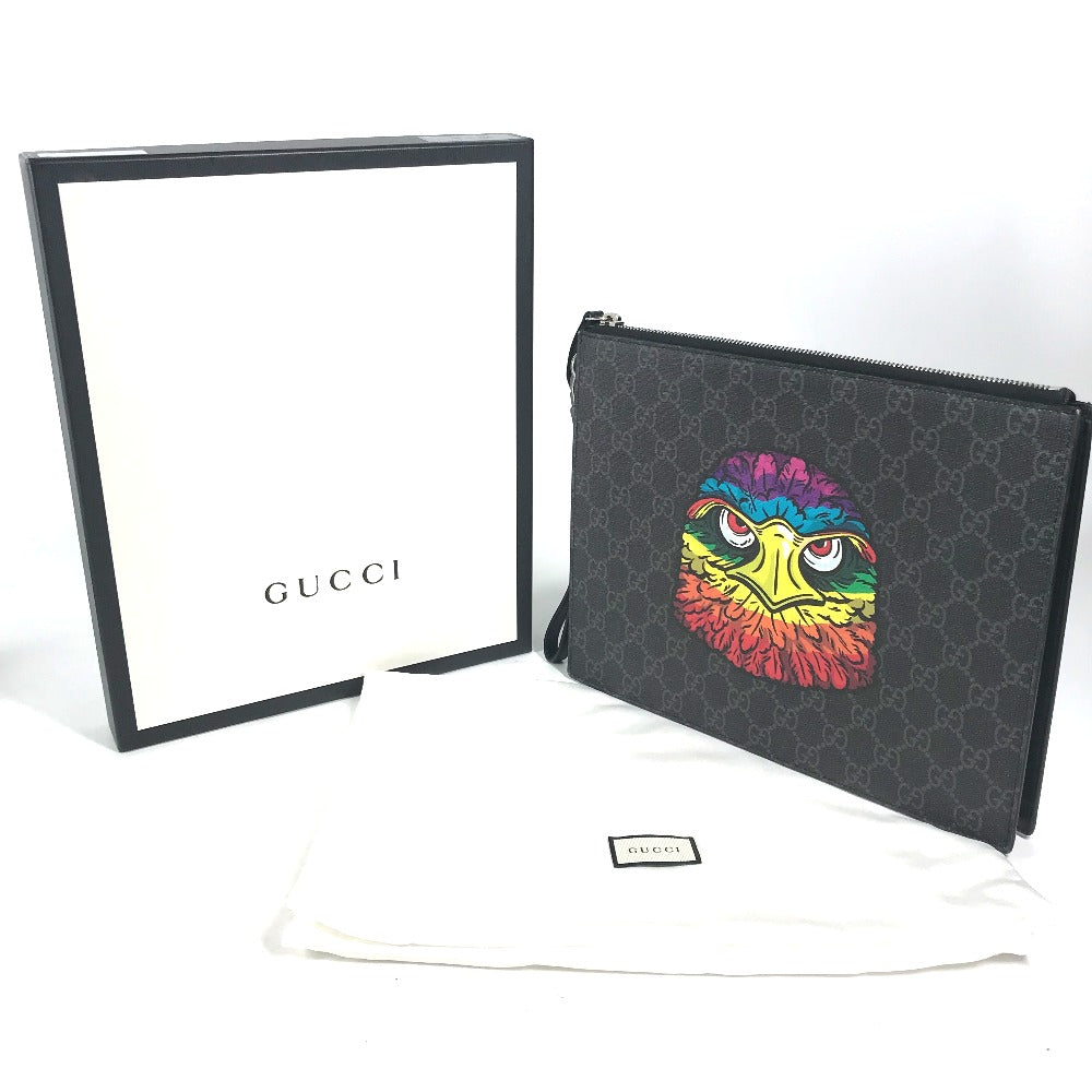 GUCCI 547084 GGスプリーム BESTIARY ベスティアリー カバン ポーチ ストラップ付 クラッチバッグ GGスプリームキャンバス ユニセックス ブラック - brandshop-reference