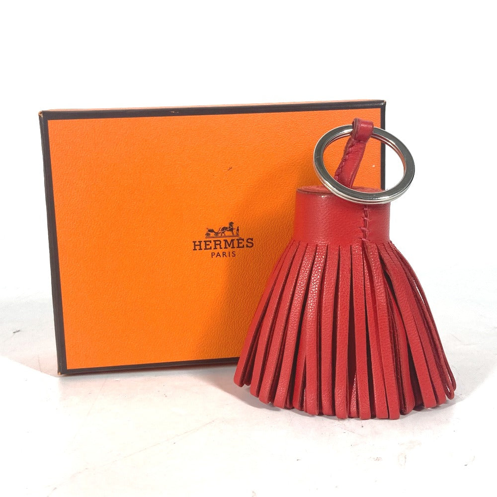 HERMES Fringe Carmen Bag Charm Key Ring Keychain Leather Women's Red