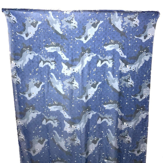 LOUIS VUITTON MP2546 Monogram Camouflage Stole/Shawl/Scarf with Fringe, Large, Unisex, Cashmere, Blue