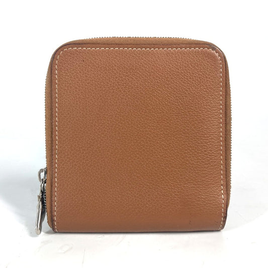 HERMES Zip-Around Zipper Zip-Around Horse Compact Wallet, Bi-fold Wallet, Leather, Unisex, Brown