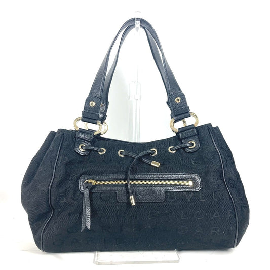 BVLGARI Logomania Shoulder Tote Bag in Leather/Canvas, Black