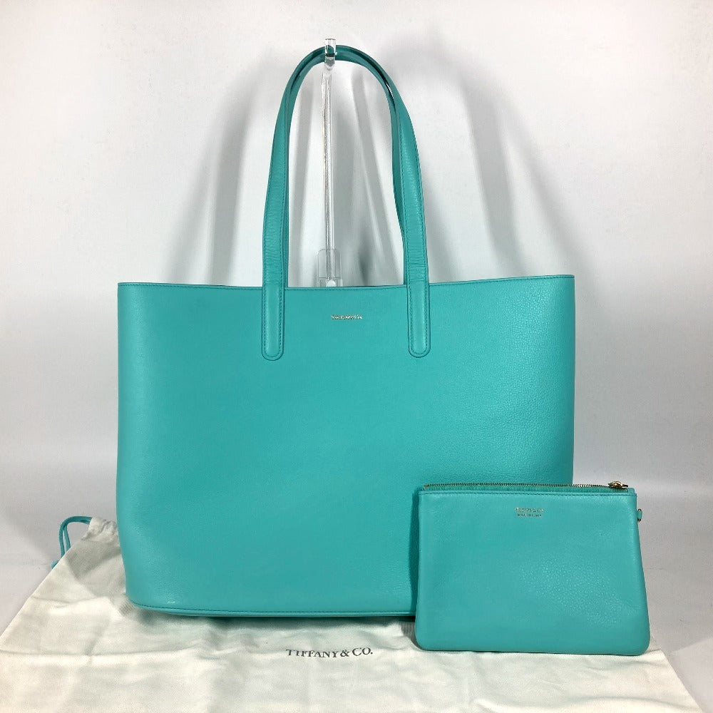 TIFFANY&Co. ロゴ 肩掛け ショルダーバッグ カバン ポーチ付き トートバッグ レザー レディース ティファニーブルー ブルー - brandshop-reference