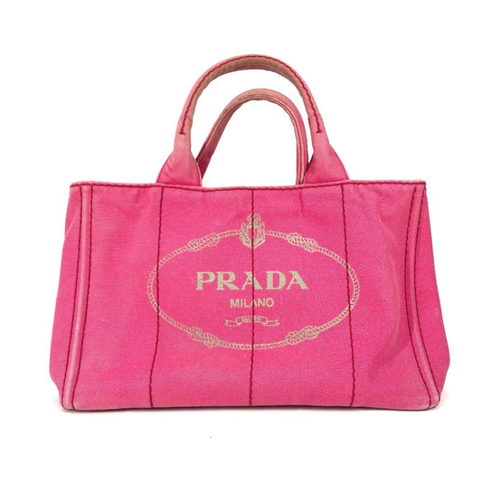 PRADA 1BG642 カナパ ロゴ M カバン ハンドバッグ トートバッグ キャンバス レディース ピンク