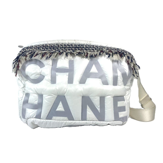CHANEL Coconeige Fringe Coconeige CC Coco Logo Crossbody Shoulder Bag Nylon Women's White