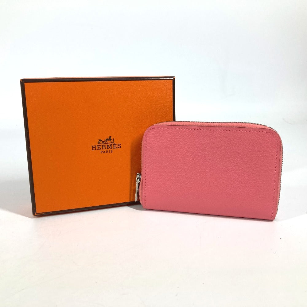HERMES Zip Ango Wallet, Coin Purse, Round Zipper Coin Case, Leather, Women's, Pink