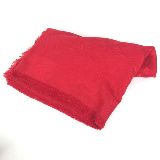 LOUIS VUITTON Monogram Wool Fringed Shawl/Scarf, Women's, Red