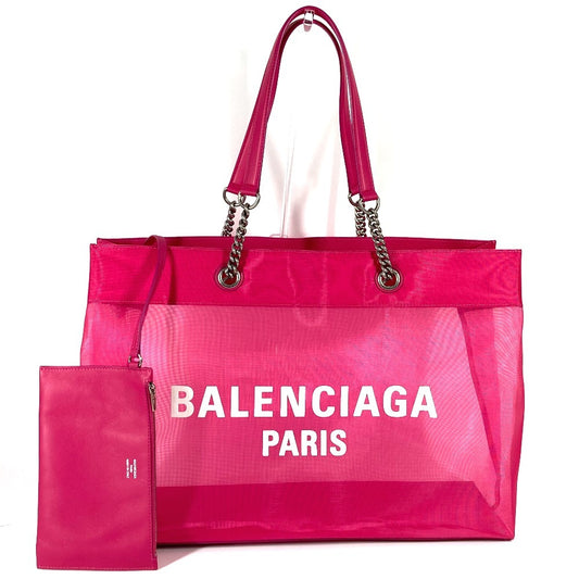 BALENCIAGA 741605 メッシュ ポーチ付き DUTY FREE LARGE ロゴ 肩掛け カバン トートバッグ ショルダーバッグ ポリエステル レディース ピンク