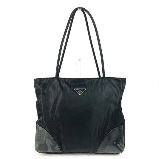 PRADA トライアングルロゴ 三角ロゴ プレート カバン 肩掛け トートバッグ ショルダーバッグ ナイロン ユニセックス ブラック - brandshop-reference