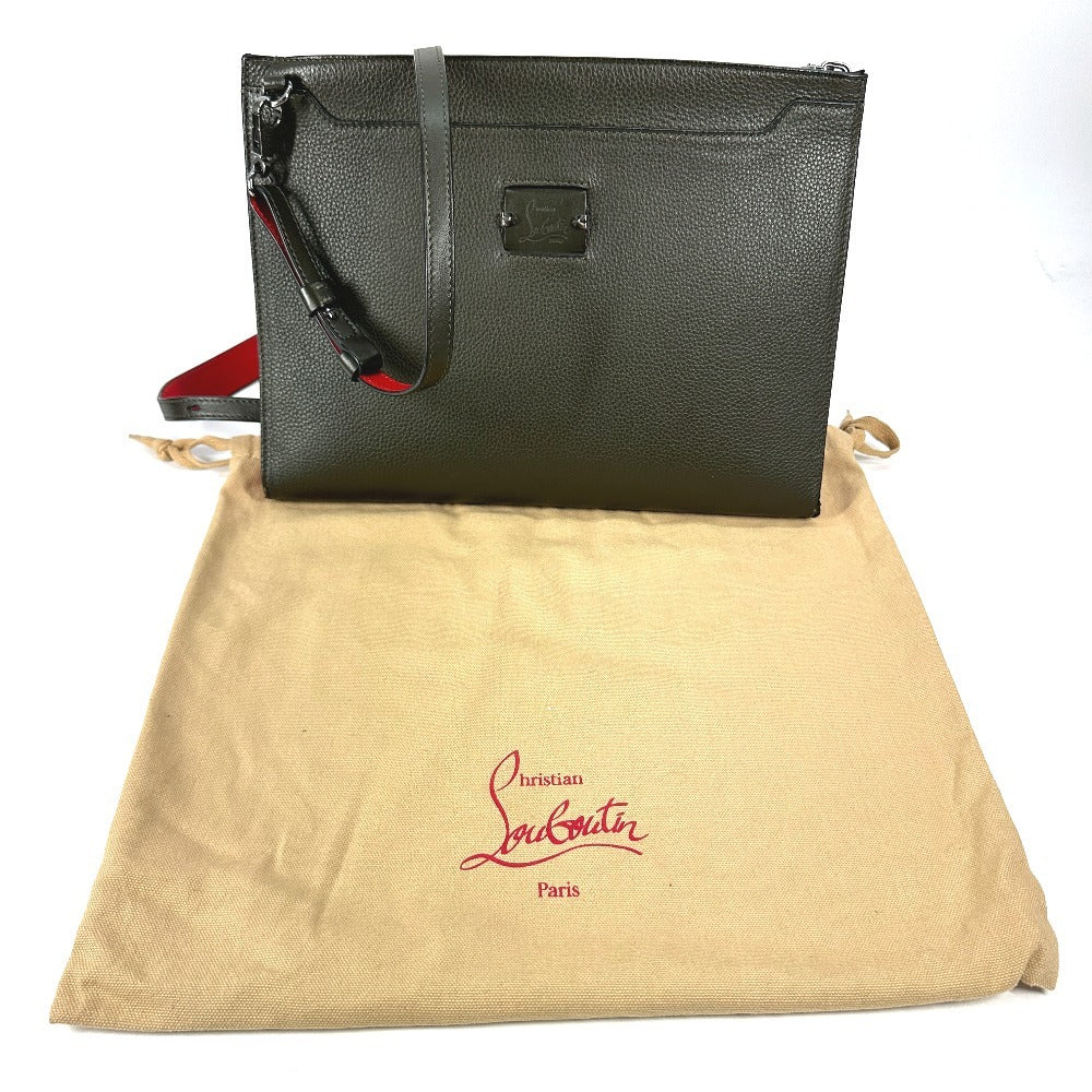 Christian Louboutin logo 2-way bag, pochette, clutch bag, shoulder bag, leather, unisex, khaki