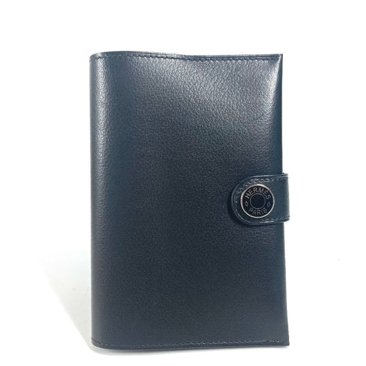 HERMES RMS Logo Passport Cover Stationery Passport Case Leather Unisex Black