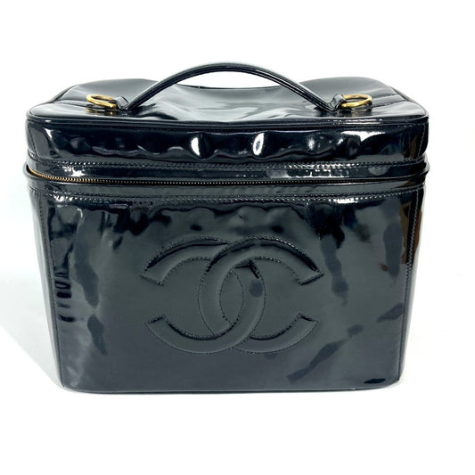 CHANEL Vintage CC Coco Mark Vanity Bag, 2-Way Shoulder Bag, Handbag, Patent Leather, Women's, Black