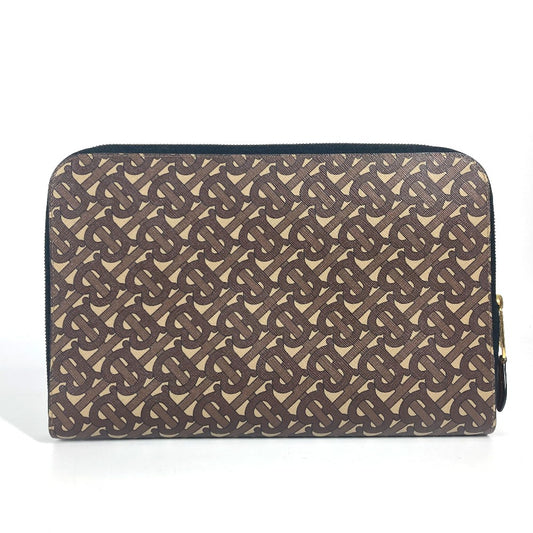 BURBERRY TB ロゴ カバン セカンドバッグ ポーチ クラッチバッグ レザー/キャンバス ユニセックス ブラウン - brandshop-reference