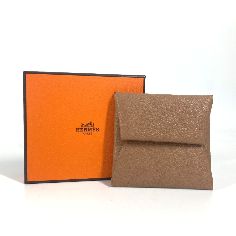 HERMES Bicolor Bastia Verso Wallet with Square Coin Purse, Chevre, Unisex, Quebraco/Mauve Sylvestre Brown