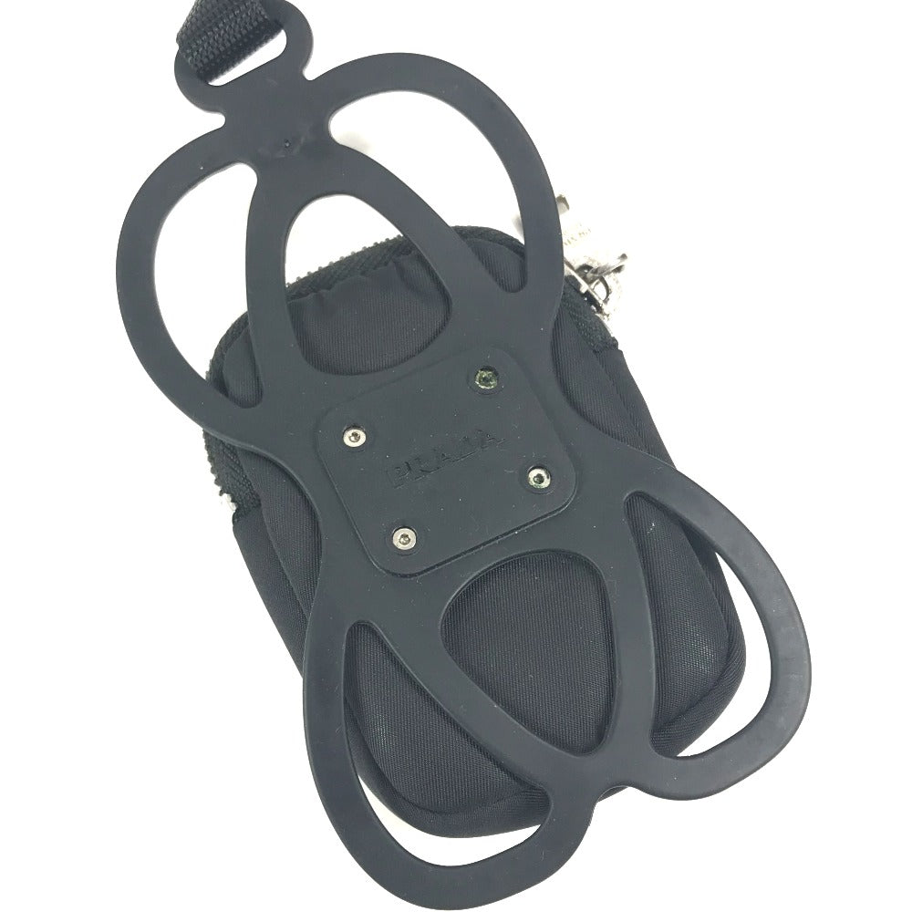 PRADA トライアングルロゴ 三角ロゴ プレート スマホポーチ iphoneケース ネックストラップ付 携帯ケース ナイロン ユニセックス ブラック