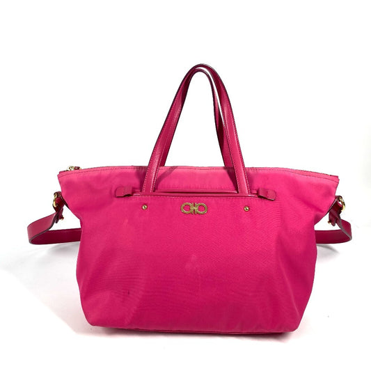 Salvatore Ferragamo ガンチーニ ロゴ 2WAY カバン トートバッグ ショルダーバッグ 斜め掛け ハンドバッグ ナイロン レディース ピンク - brandshop-reference