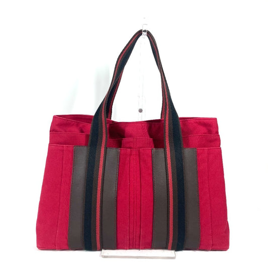 HERMES Troca Horizontal MM Tote Bag, Canvas Shoulder Bag, Unisex, Red
