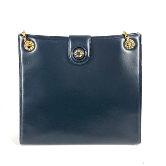 TIFFANY & Co. Round Logo Big Bag, Double Chain Tote Bag, Shoulder Bag, Leather, Women's, Navy