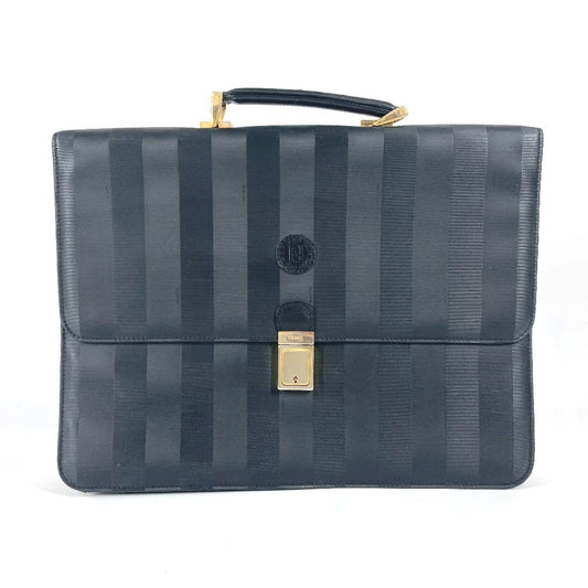 FENDI Vintage Pecan Logo Tote Bag, Handbag, Briefcase, Business Bag, PVC/Leather, Unisex, Black