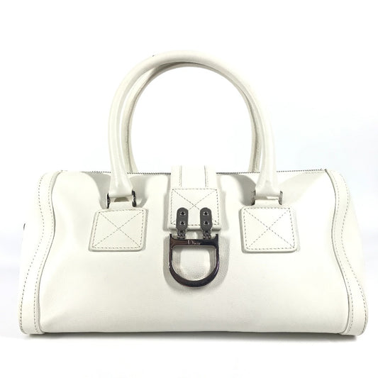 Dior D logo bag, top handle, mini Boston bag, horizontal bag, D buckle, handbag, leather, women's, white
