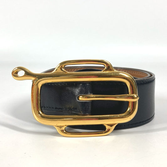 HERMES Vintage Logo Trouser Belt, Box Calf Leather, Black