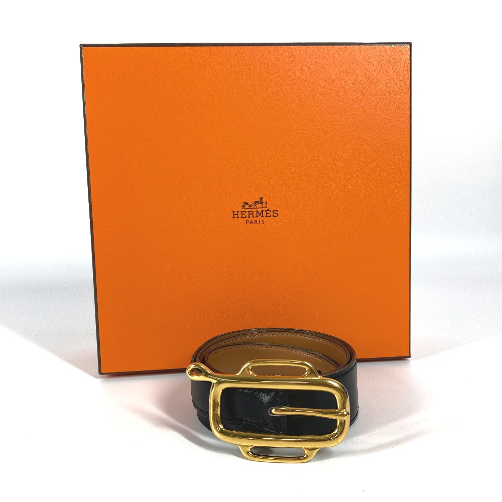 HERMES Vintage Logo Trouser Belt, Box Calf Leather, Black