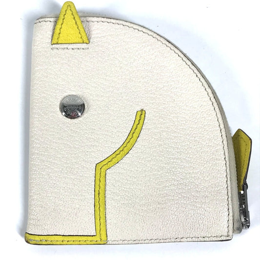 HERMES Paddock Cheval Horse Compact Wallet/Coin Case, Chevre, Unisex, White