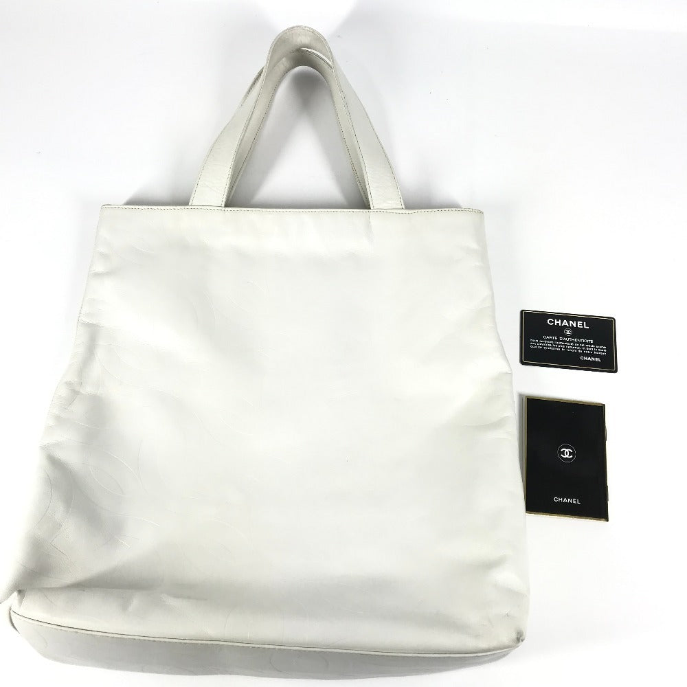 CHANEL CC Coco Mark All-Logo Tote Bag, Shoulder Bag, Vertical Tote, Leather, Women's, White