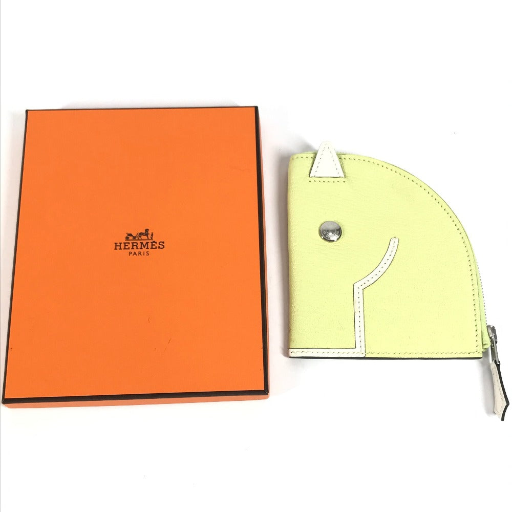 HERMES Cheval Paddock Horse Wallet, Coin Purse, Chevre, Women's, Jaune Bourgeon/Hata, Yellow