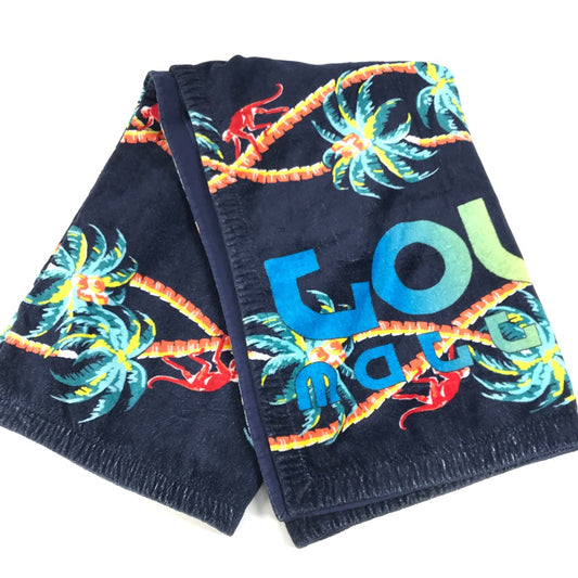 LOUIS VUITTON MP1980 ロゴ ジャングルモチーフ ビーチタオル バスタオル インテリア ひざかけ ブランケット タオル コットン ユニセックス ネイビー - brandshop-reference