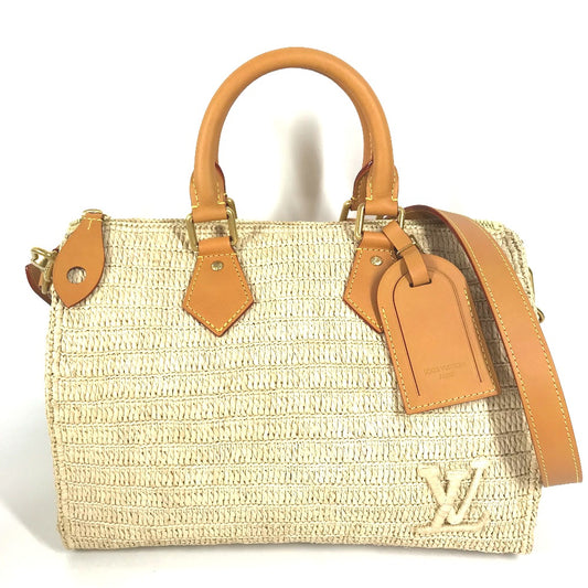 LOUIS VUITTON M14457 LVロゴ スピーディ・バンドリエール 30 2WAYバック カバン 斜め掛け ショルダーバック ミニボストンバッグ ハンドバッグ ラフィア ユニセックス ナチュラルベージュ ベージュ