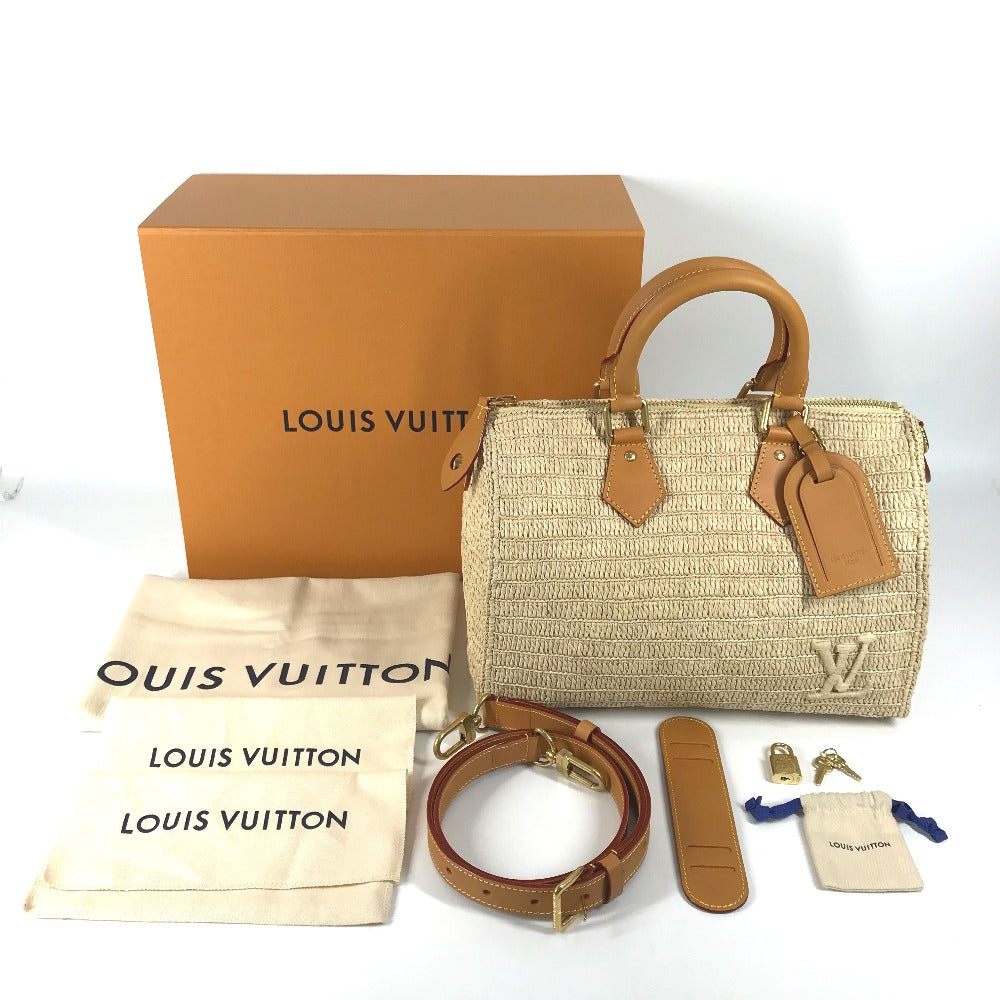 LOUIS VUITTON M14457 LVロゴ スピーディ・バンドリエール 30 2WAYバック カバン 斜め掛け ショルダーバック ミニボストンバッグ ハンドバッグ ラフィア ユニセックス ナチュラルベージュ ベージュ