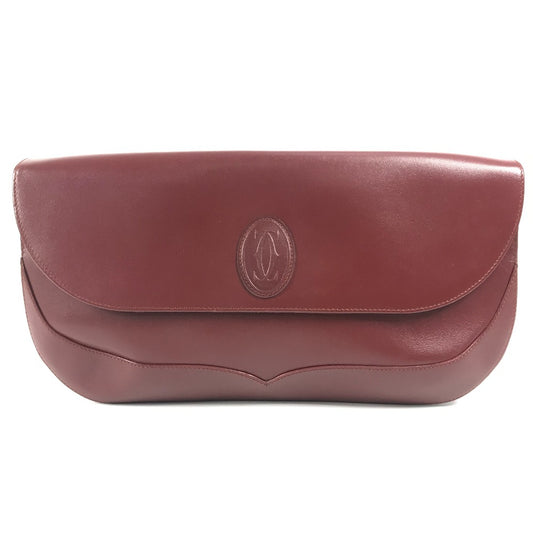 CARTIER マストライン ロゴ カバン フラップ ポーチ クラッチバッグ レザー レディース ボルドー - brandshop-reference