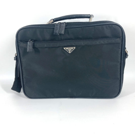 PRADA Triangle Logo Plaque 2-Way Bag, Handbag, Business Bag, Shoulder Bag, Leather/Nylon, Unisex, Black