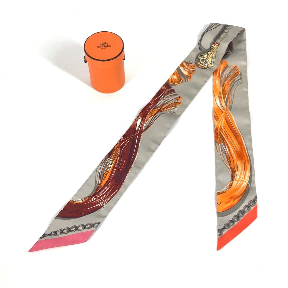 HERMES Twilly Silk Bandeau Scarf, Women's, Gray