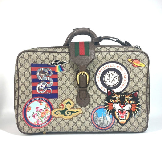 GUCCI 424501 GG Supreme Angry Cat Snake Patch Bag Travel Bag Travel Bag Trunk Duffle Bag GG Supreme Canvas Beige/Multicolore Used
