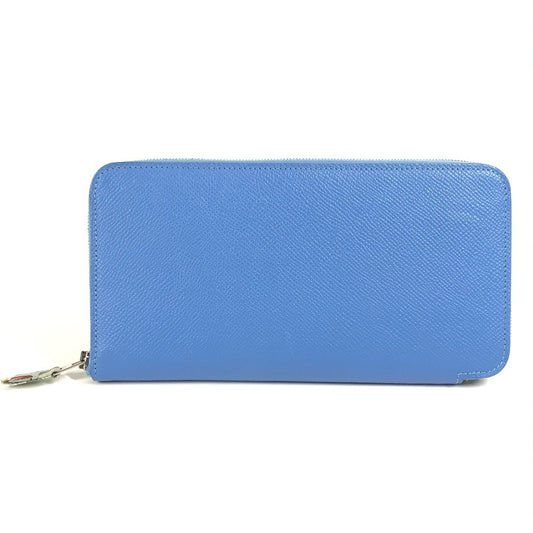 HERMES Azap Long Silk-in Long Wallet Round Zipper Long Wallet Epson Unisex Blue Paradise Blue