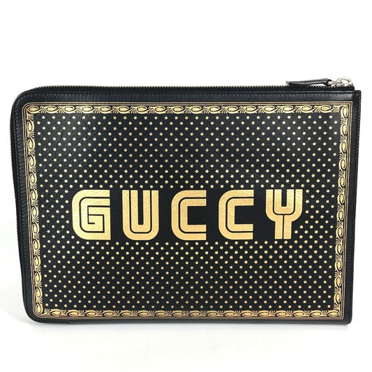 GUCCI 523441 Sega collaboration GUCCY logo with handle bag pouch second bag clutch bag leather unisex black